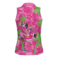 Aloha Hawaii Christmas Women Sleeveless Polo Shirt Mele Kalikimaka Chill Flamingo Palaka Quilt Motifs - Polynesian Pride