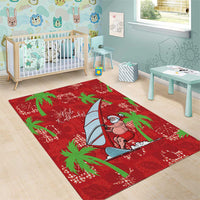 Aloha Hawaii Christmas Area Rug Mele Kalikimaka Windsurfing Santa Palaka Quilt Motifs - Polynesian Pride
