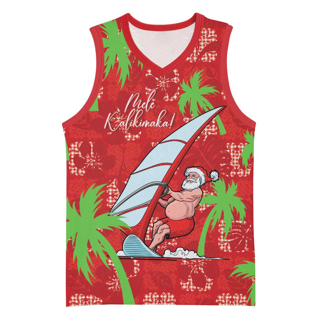 Aloha Hawaii Christmas Basketball Jersey Mele Kalikimaka Windsurfing Santa Palaka Quilt Motifs - Polynesian Pride