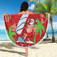 Aloha Hawaii Christmas Beach Blanket Mele Kalikimaka Windsurfing Santa Palaka Quilt Motifs - Polynesian Pride