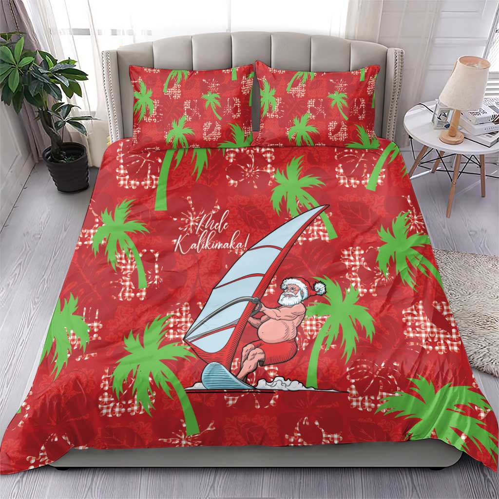 Aloha Hawaii Christmas Bedding Set Mele Kalikimaka Windsurfing Santa Palaka Quilt Motifs - Polynesian Pride