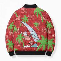 Aloha Hawaii Christmas Bomber Puffer Jacket Mele Kalikimaka Windsurfing Santa Palaka Quilt Motifs - Polynesian Pride