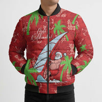Aloha Hawaii Christmas Bomber Puffer Jacket Mele Kalikimaka Windsurfing Santa Palaka Quilt Motifs - Polynesian Pride