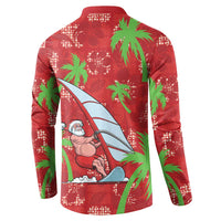 Aloha Hawaii Christmas Button Sweatshirt Mele Kalikimaka Windsurfing Santa Palaka Quilt Motifs - Polynesian Pride