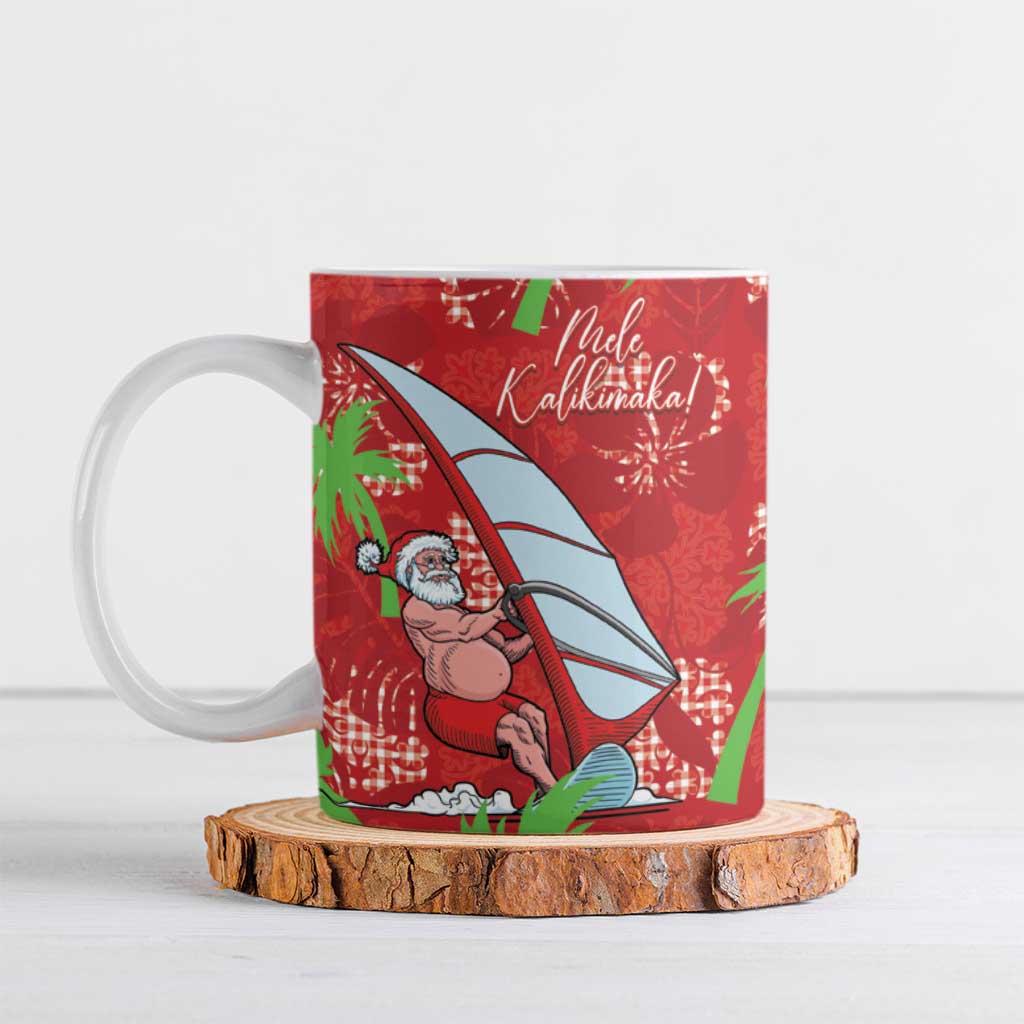 Aloha Hawaii Christmas Ceramic Mug Mele Kalikimaka Windsurfing Santa Palaka Quilt Motifs - Polynesian Pride