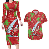 Aloha Hawaii Christmas Couples Matching Long Sleeve Bodycon Dress and Hawaiian Shirt Mele Kalikimaka Windsurfing Santa Palaka Quilt Motifs - Polynesian Pride