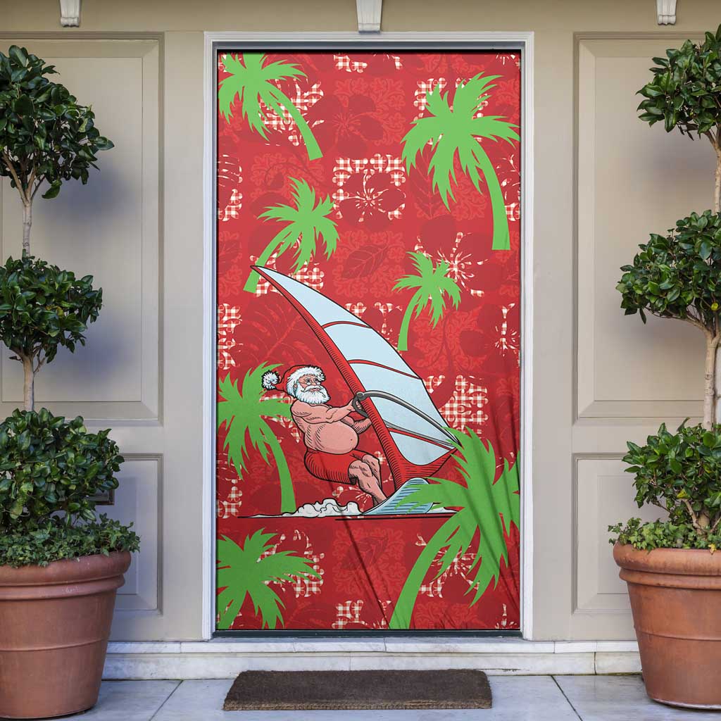 Aloha Hawaii Christmas Door Cover Mele Kalikimaka Windsurfing Santa Palaka Quilt Motifs - Polynesian Pride