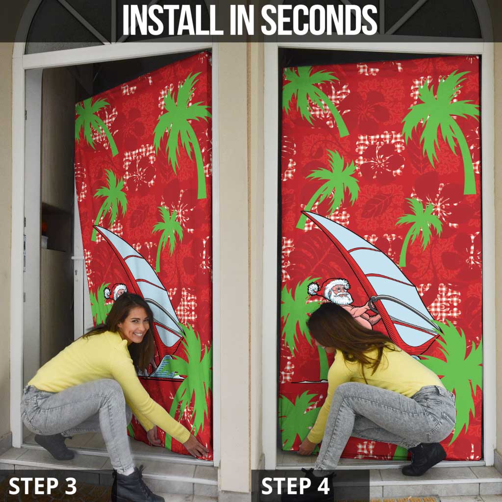 Aloha Hawaii Christmas Door Cover Mele Kalikimaka Windsurfing Santa Palaka Quilt Motifs - Polynesian Pride