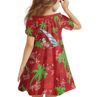 Aloha Hawaii Christmas Family Matching Long Sleeve Bodycon Dress and Hawaiian Shirt Mele Kalikimaka Windsurfing Santa Palaka Quilt Motifs - Polynesian Pride