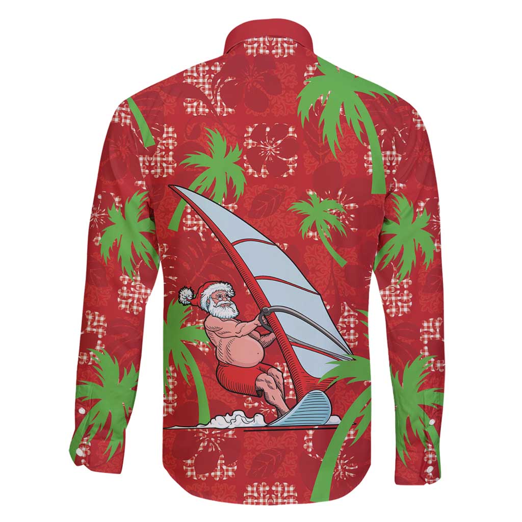 Aloha Hawaii Christmas Family Matching Long Sleeve Bodycon Dress and Hawaiian Shirt Mele Kalikimaka Windsurfing Santa Palaka Quilt Motifs - Polynesian Pride