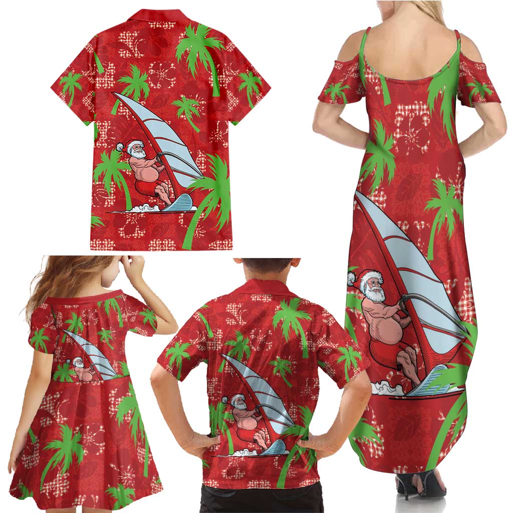 Aloha Hawaii Christmas Family Matching Summer Maxi Dress and Hawaiian Shirt Mele Kalikimaka Windsurfing Santa Palaka Quilt Motifs - Polynesian Pride