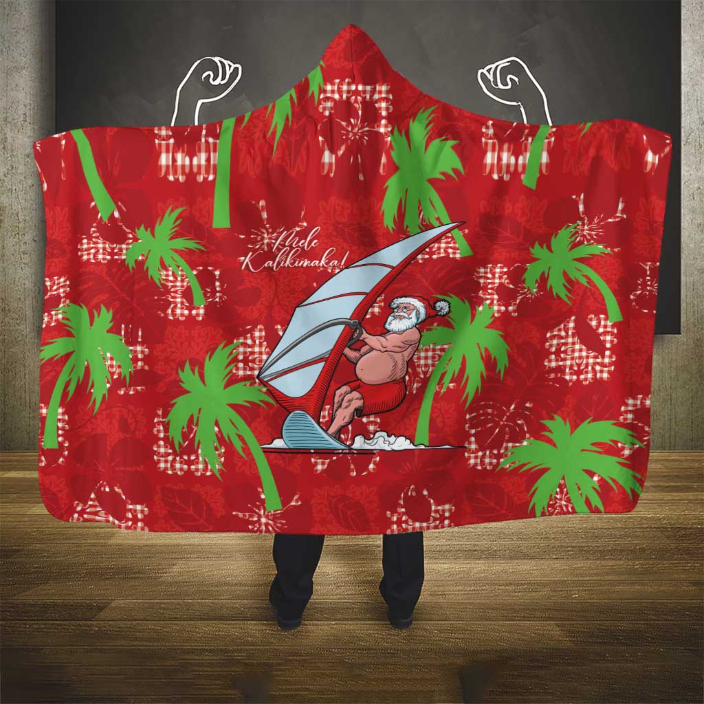 Aloha Hawaii Christmas Hooded Blanket Mele Kalikimaka Windsurfing Santa Palaka Quilt Motifs - Polynesian Pride