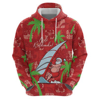 Aloha Hawaii Christmas Hoodie Mele Kalikimaka Windsurfing Santa Palaka Quilt Motifs - Polynesian Pride