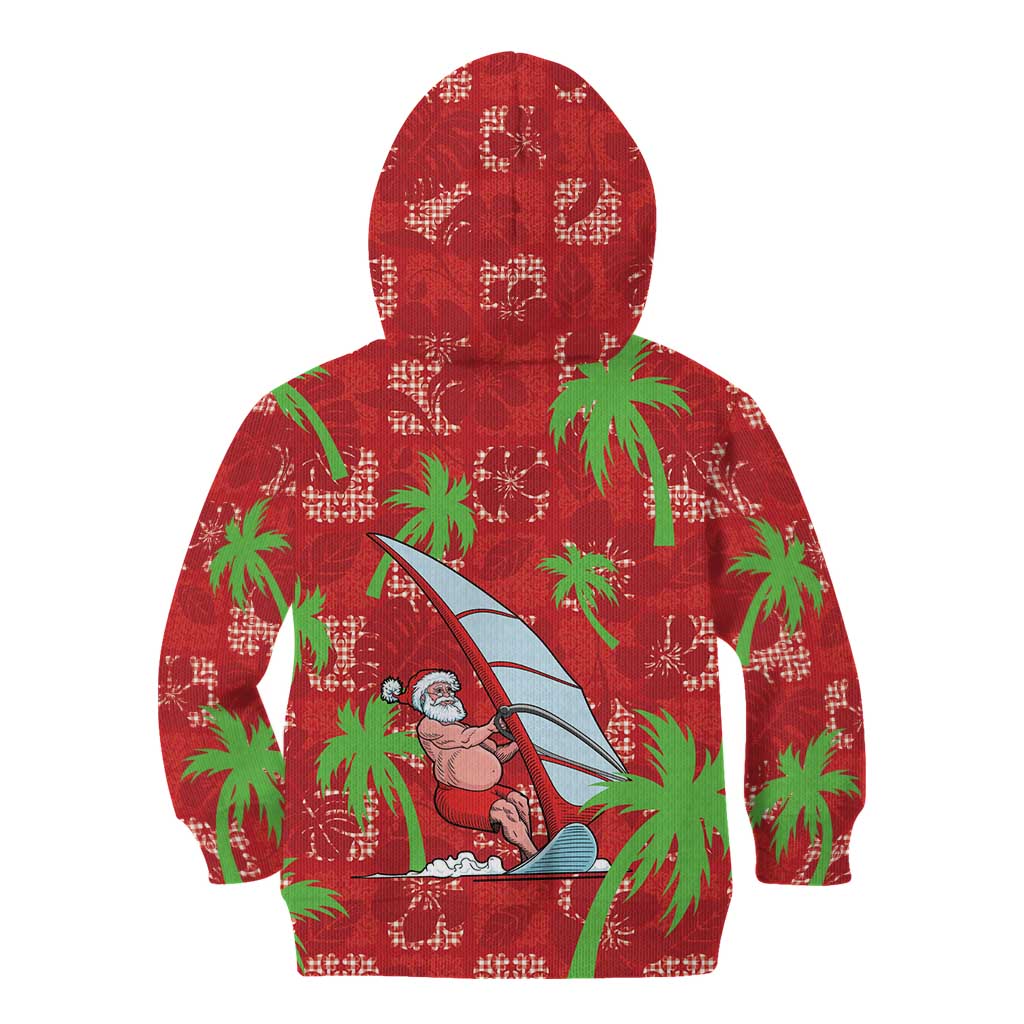 Aloha Hawaii Christmas Kid Hoodie Mele Kalikimaka Windsurfing Santa Palaka Quilt Motifs - Polynesian Pride