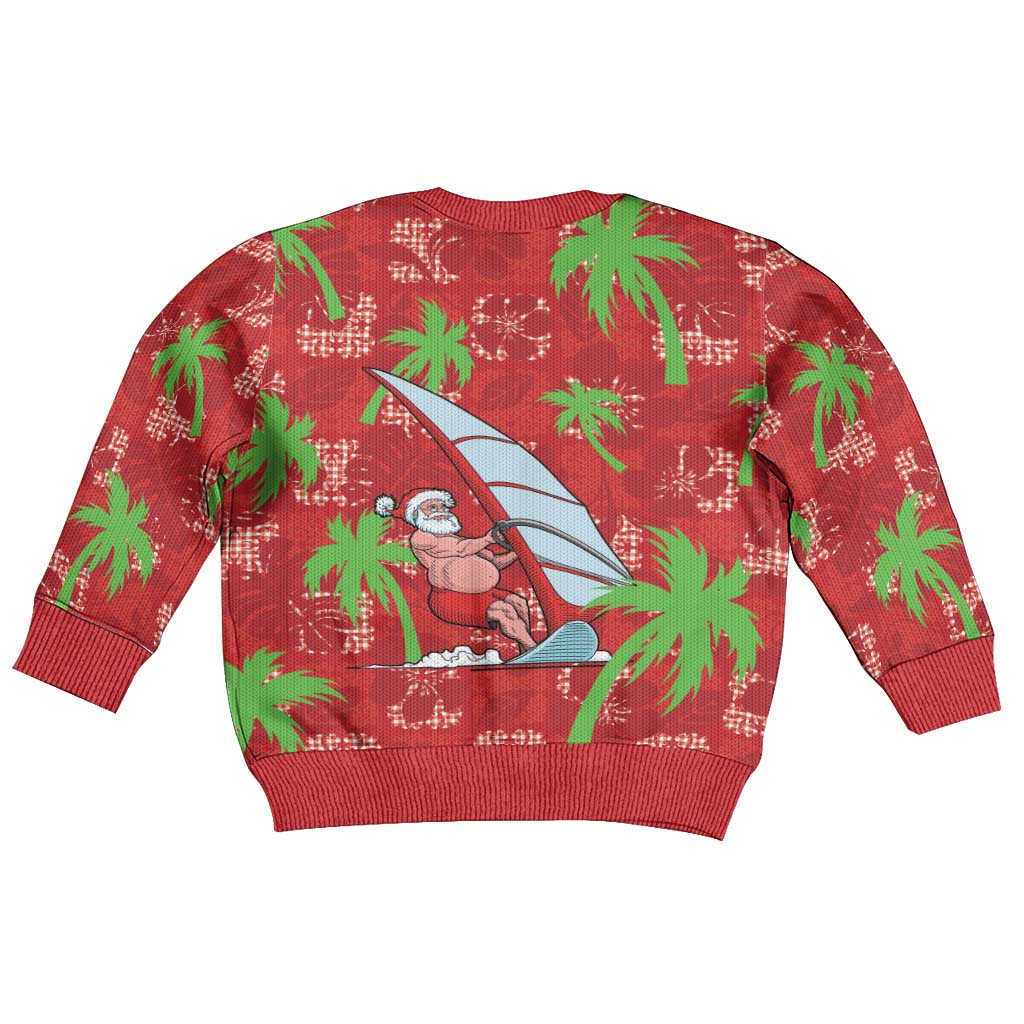 Aloha Hawaii Christmas Kid Ugly Christmas Sweater Mele Kalikimaka Windsurfing Santa Palaka Quilt Motifs - Polynesian Pride