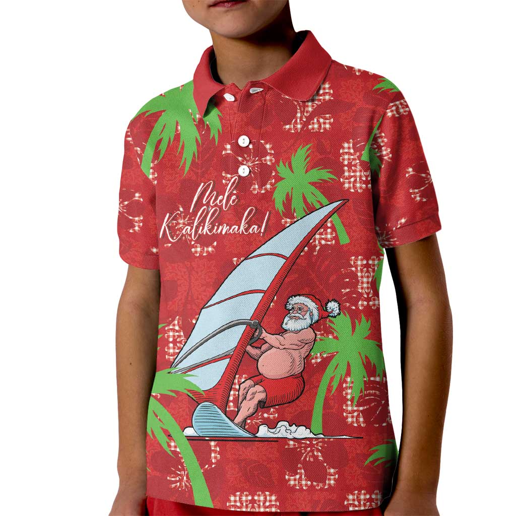 Aloha Hawaii Christmas Kid Polo Shirt Mele Kalikimaka Windsurfing Santa Palaka Quilt Motifs - Polynesian Pride