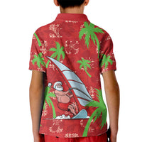 Aloha Hawaii Christmas Kid Polo Shirt Mele Kalikimaka Windsurfing Santa Palaka Quilt Motifs - Polynesian Pride