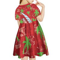 Aloha Hawaii Christmas Kid Short Sleeve Dress Mele Kalikimaka Windsurfing Santa Palaka Quilt Motifs - Polynesian Pride