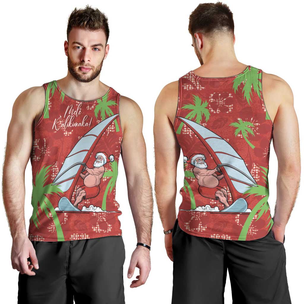 Aloha Hawaii Christmas Men Tank Top Mele Kalikimaka Windsurfing Santa Palaka Quilt Motifs - Polynesian Pride