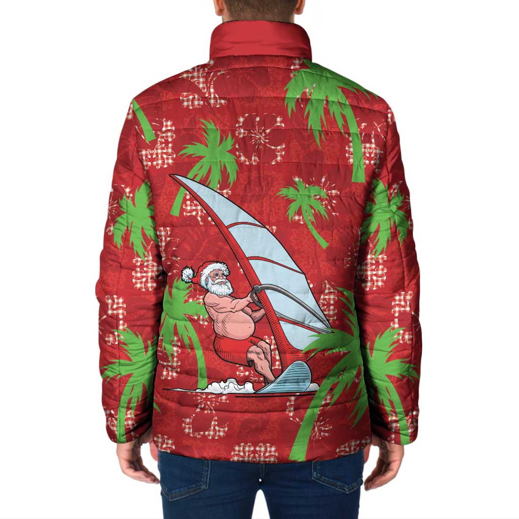 Aloha Hawaii Christmas Padded Jacket Mele Kalikimaka Windsurfing Santa Palaka Quilt Motifs - Polynesian Pride