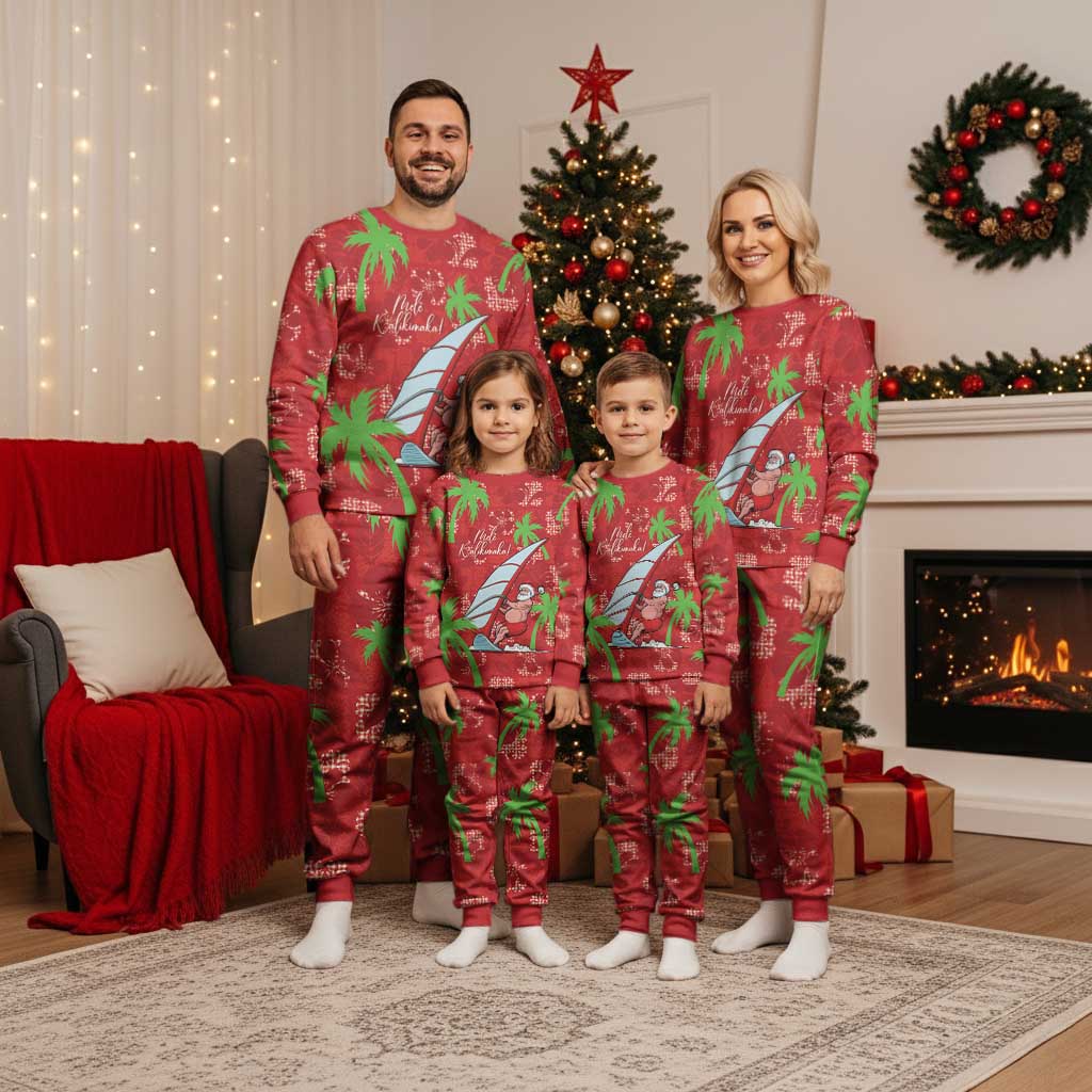 Aloha Hawaii Christmas Pajama Set Mele Kalikimaka Windsurfing Santa Palaka Quilt Motifs - Polynesian Pride