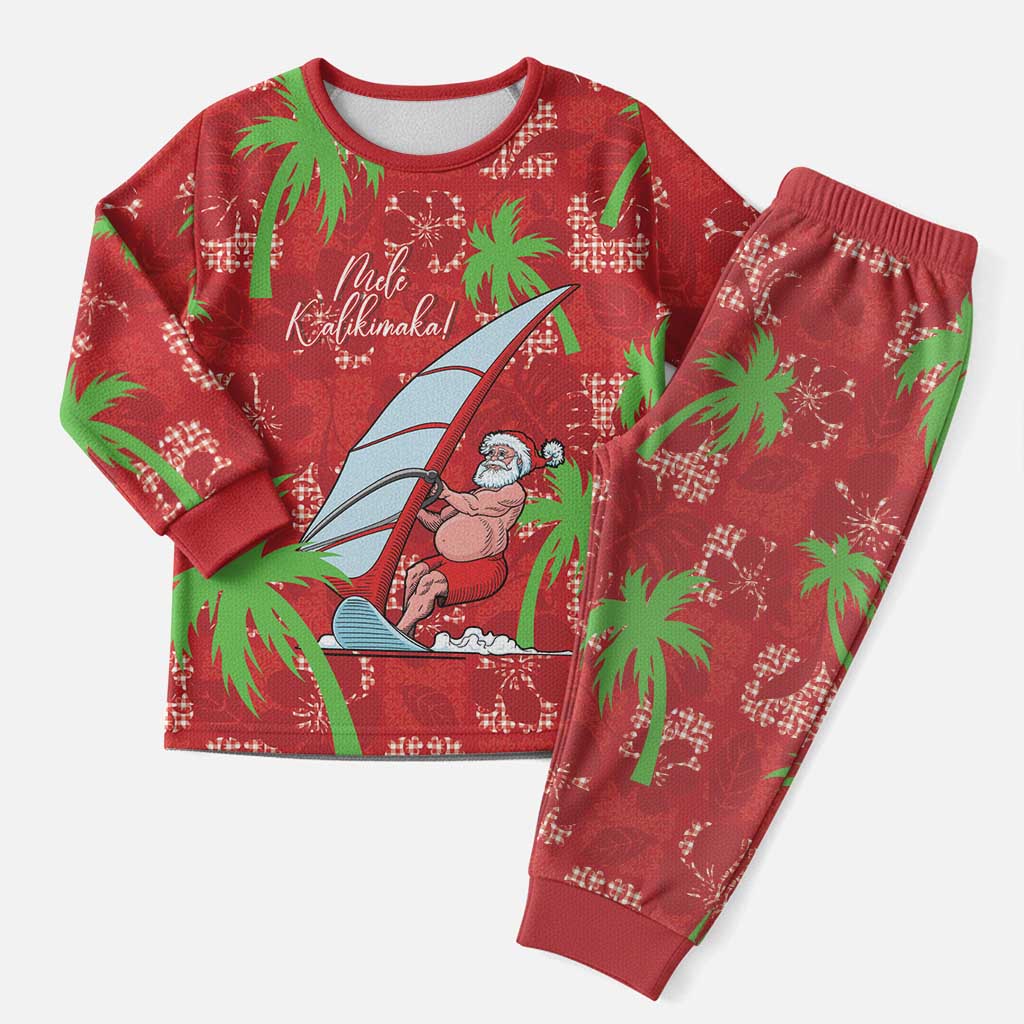 Aloha Hawaii Christmas Pajama Set Mele Kalikimaka Windsurfing Santa Palaka Quilt Motifs - Polynesian Pride