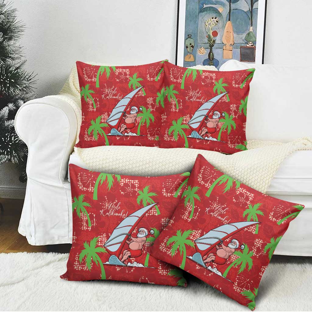 Aloha Hawaii Christmas Pillow Cover Mele Kalikimaka Windsurfing Santa Palaka Quilt Motifs - Polynesian Pride