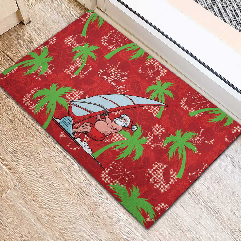 Aloha Hawaii Christmas Rubber Doormat Mele Kalikimaka Windsurfing Santa Palaka Quilt Motifs - Polynesian Pride