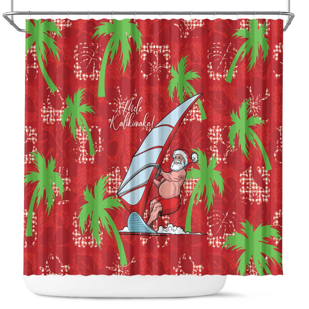 Aloha Hawaii Christmas Shower Curtain Mele Kalikimaka Windsurfing Santa Palaka Quilt Motifs - Polynesian Pride