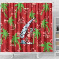 Aloha Hawaii Christmas Shower Curtain Mele Kalikimaka Windsurfing Santa Palaka Quilt Motifs - Polynesian Pride
