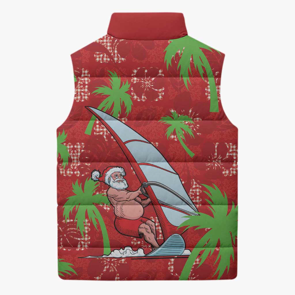 Aloha Hawaii Christmas Sleeveless Puffer Jacket Mele Kalikimaka Windsurfing Santa Palaka Quilt Motifs - Polynesian Pride