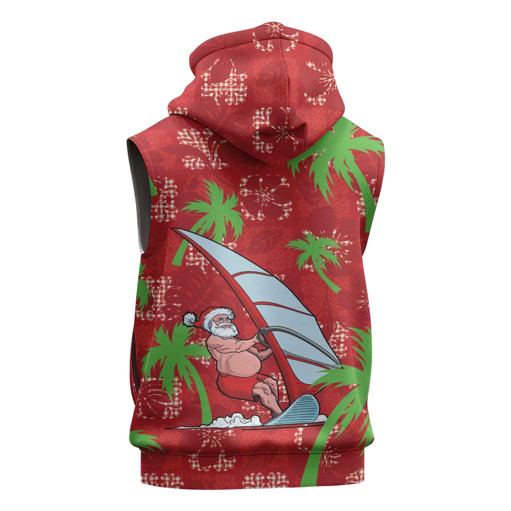Aloha Hawaii Christmas Sleeveless Zip Hoodie Mele Kalikimaka Windsurfing Santa Palaka Quilt Motifs LT14