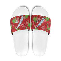 Aloha Hawaii Christmas Slide Sandals Mele Kalikimaka Windsurfing Santa Palaka Quilt Motifs - Polynesian Pride