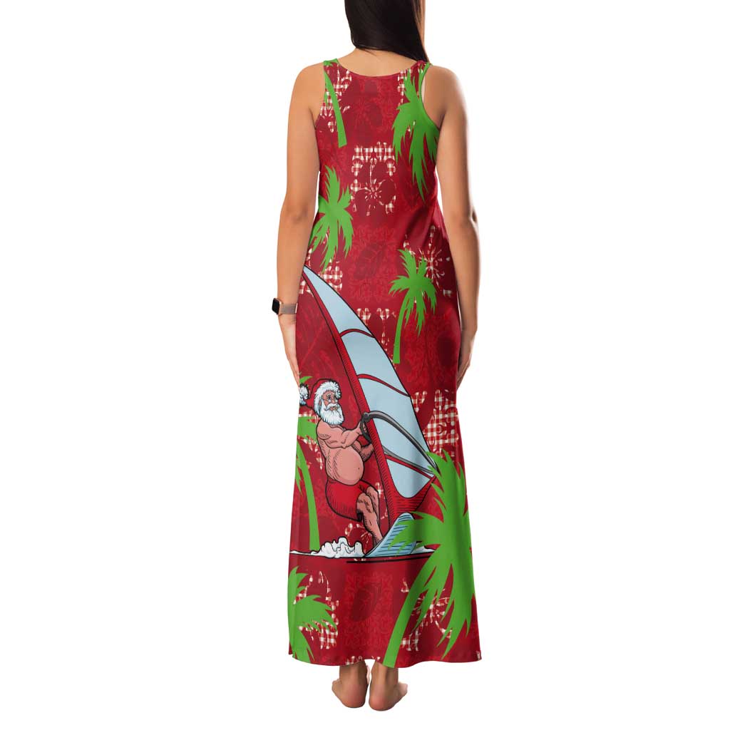 Aloha Hawaii Christmas Tank Maxi Dress Mele Kalikimaka Windsurfing Santa Palaka Quilt Motifs - Polynesian Pride