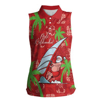 Aloha Hawaii Christmas Women Sleeveless Polo Shirt Mele Kalikimaka Windsurfing Santa Palaka Quilt Motifs - Polynesian Pride