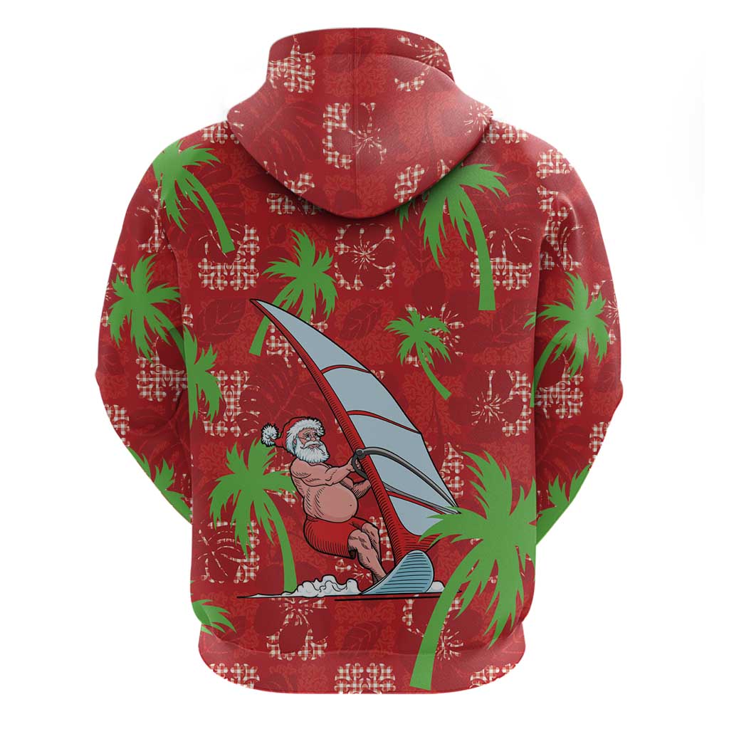 Aloha Hawaii Christmas Zip Hoodie Mele Kalikimaka Windsurfing Santa Palaka Quilt Motifs - Polynesian Pride