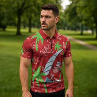 Aloha Hawaii Christmas Zipper Polo Shirt Mele Kalikimaka Windsurfing Santa Palaka Quilt Motifs - Polynesian Pride