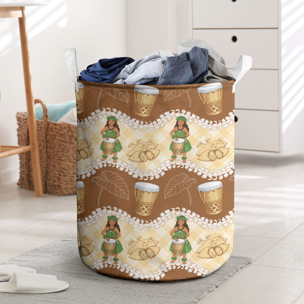 Hula Pahu Hawaii Makahiki Laundry Basket Hawaiian Puakenikeni Lei Kalo Uala Palaka Motifs