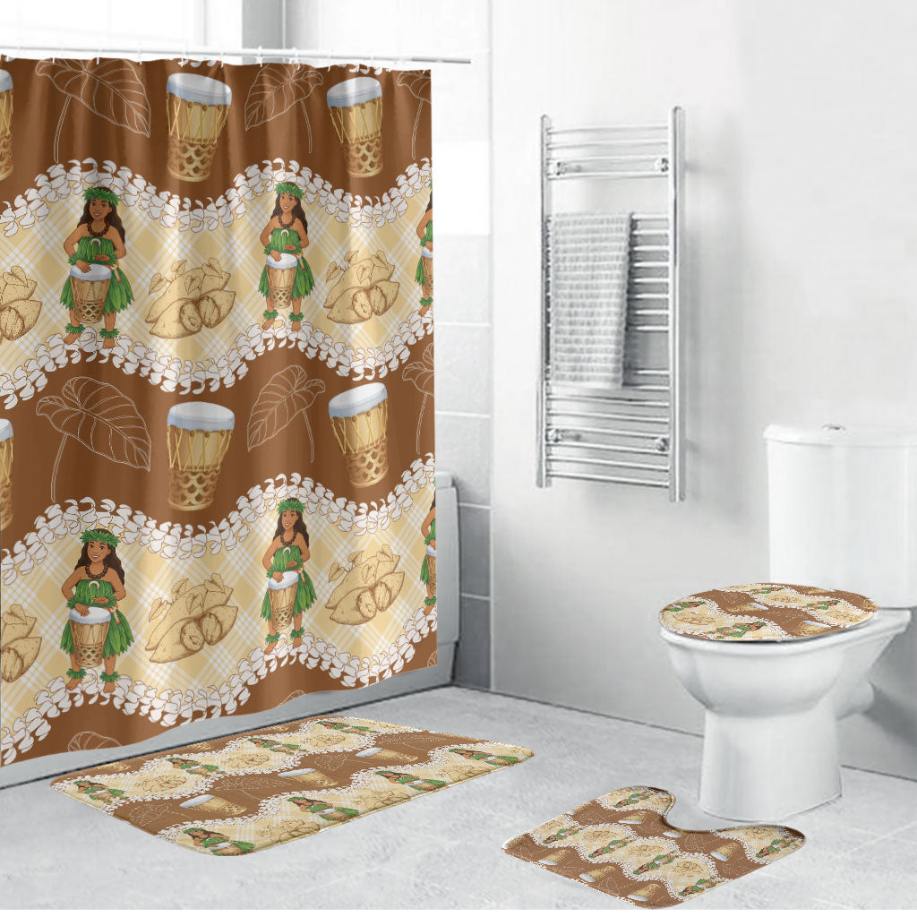 Hula Pahu Hawaii Makahiki Bathroom Set Hawaiian Puakenikeni Lei Kalo Uala Palaka Motifs LT14 Bathroom Set (4 pcs) Brown - Polynesian Pride