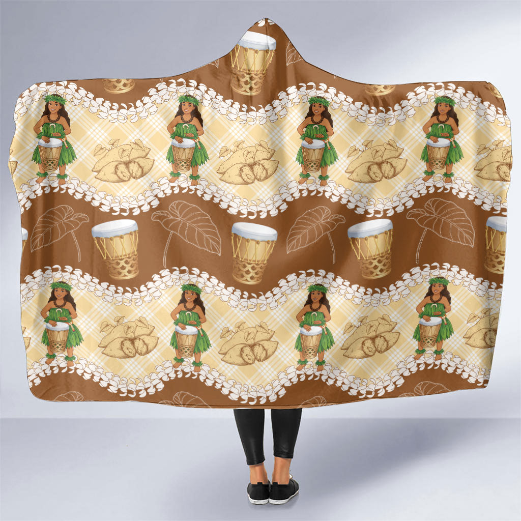 Hula Pahu Hawaii Makahiki Hooded Blanket Hawaiian Puakenikeni Lei Kalo Uala Palaka Motifs