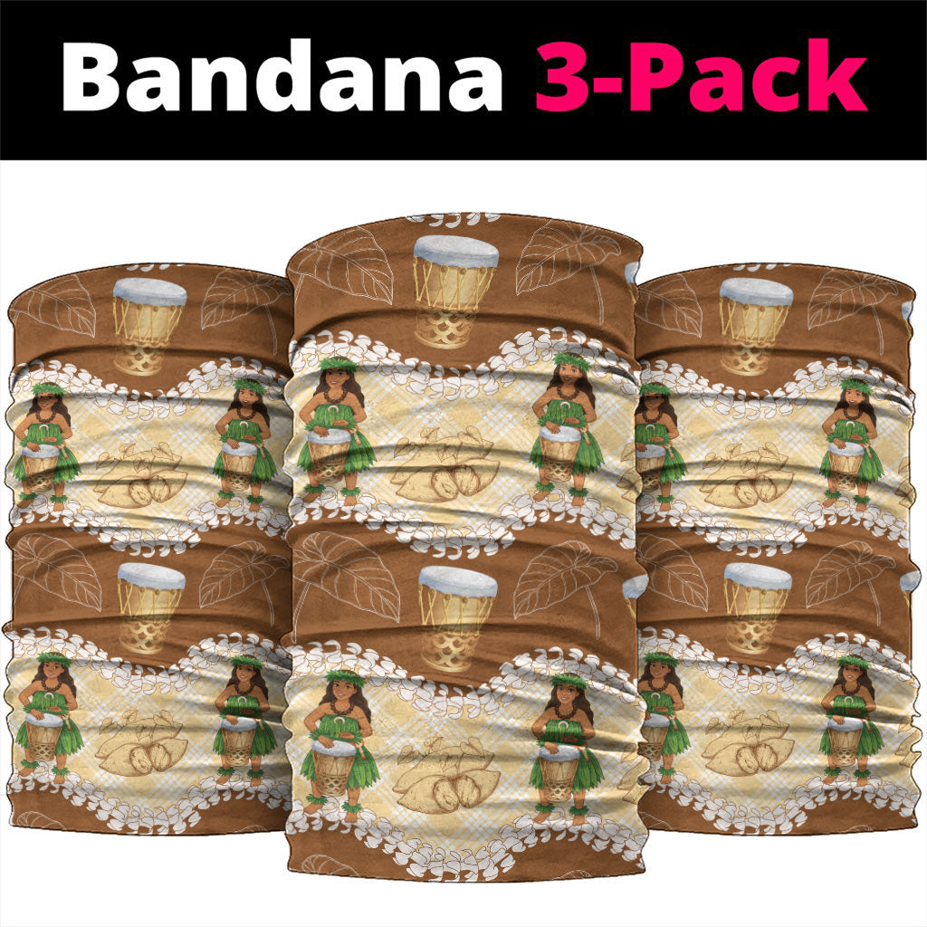 Hula Pahu Hawaii Makahiki Neck Gaiter Hawaiian Puakenikeni Lei Kalo Uala Palaka Motifs