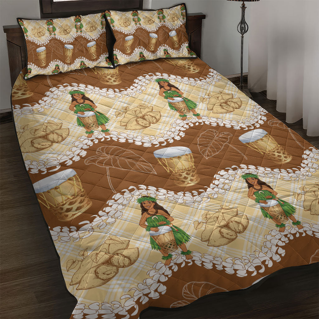 Hula Pahu Hawaii Makahiki Quilt Bed Set Hawaiian Puakenikeni Lei Kalo Uala Palaka Motifs