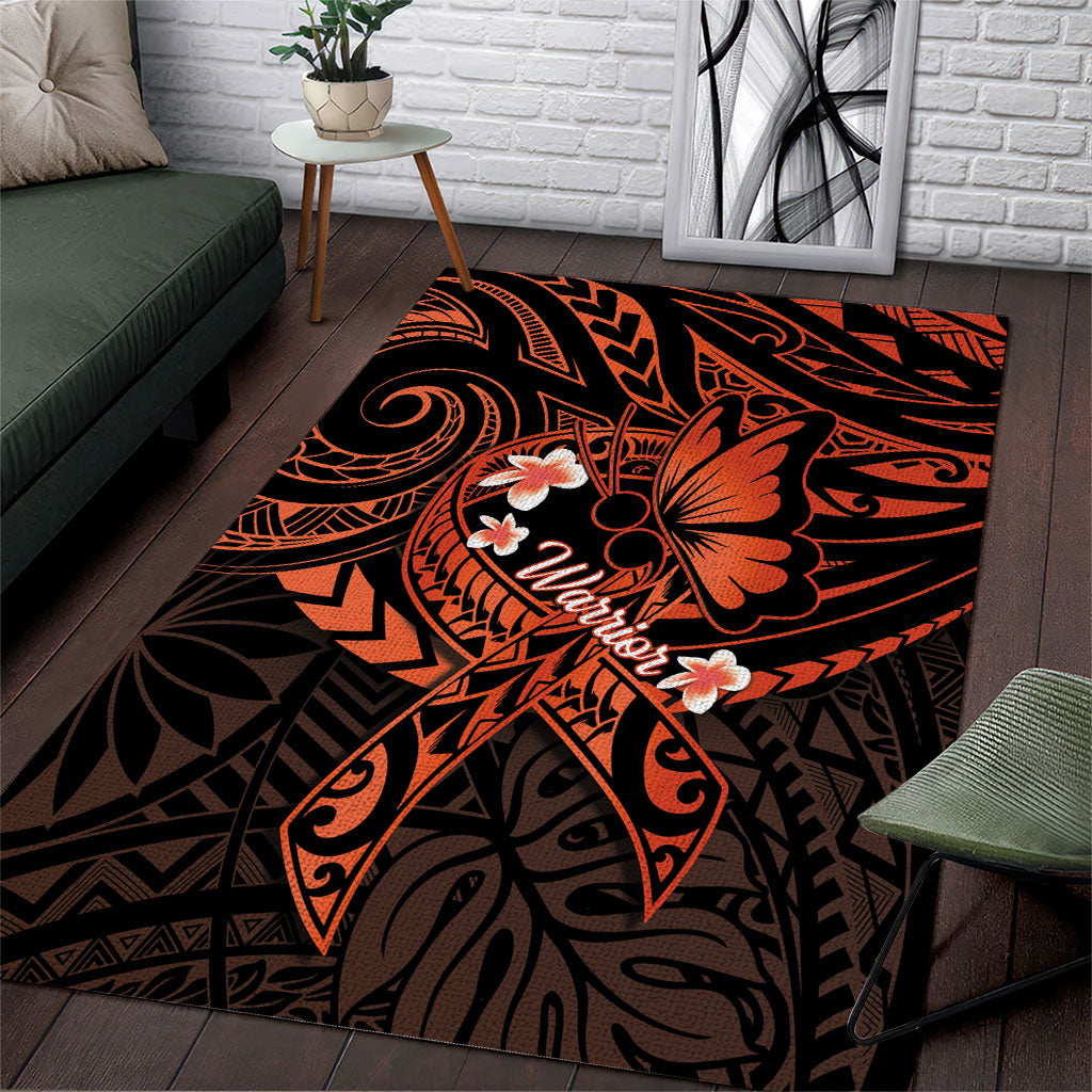 Polynesia Leukemia Awareness Month Area Rug Warrior Butterfly Polynesian Orange Ribbon