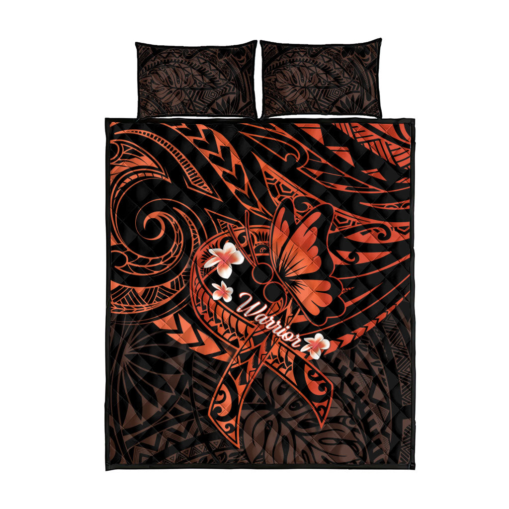 Polynesia Leukemia Awareness Month Quilt Bed Set Warrior Butterfly Polynesian Orange Ribbon LT14 - Polynesian Pride