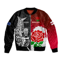 New Zealand And England Rugby Bomber Jacket 2023 World Cup All Black Combine Red Roses LT14 Unisex Black - Polynesian Pride