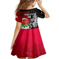 Custom New Zealand And England Rugby Family Matching Off Shoulder Short Dress and Hawaiian Shirt 2023 World Cup All Black Combine Red Roses LT14 - Polynesian Pride
