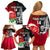 Custom New Zealand And England Rugby Family Matching Off Shoulder Short Dress and Hawaiian Shirt 2023 World Cup All Black Combine Red Roses LT14 - Polynesian Pride