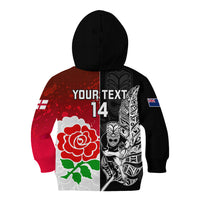 Custom New Zealand And England Rugby Kid Hoodie 2023 World Cup All Black Combine Red Roses LT14 - Polynesian Pride