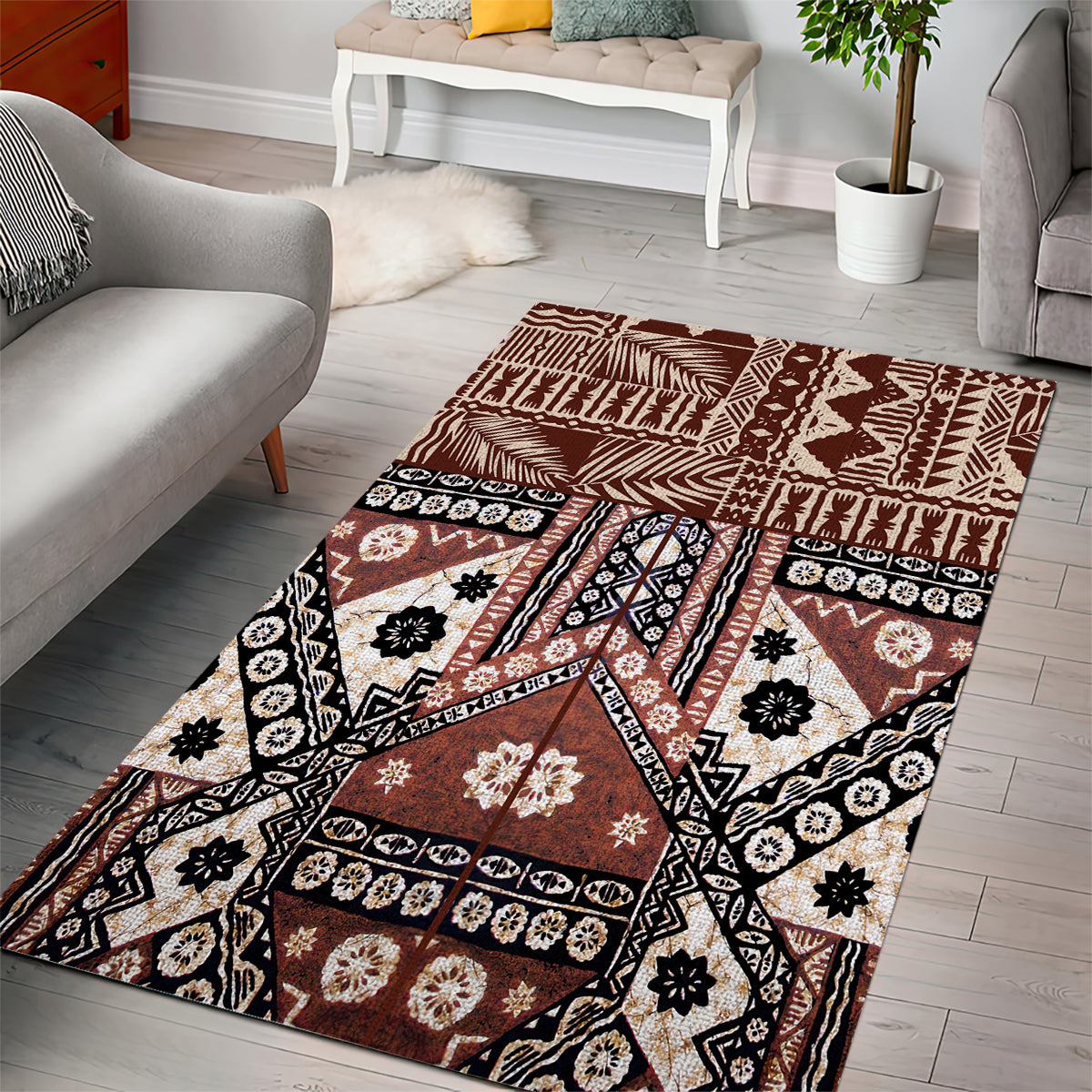 Bula Fiji Area Rug Unique Masi Tapa Pattern LT14