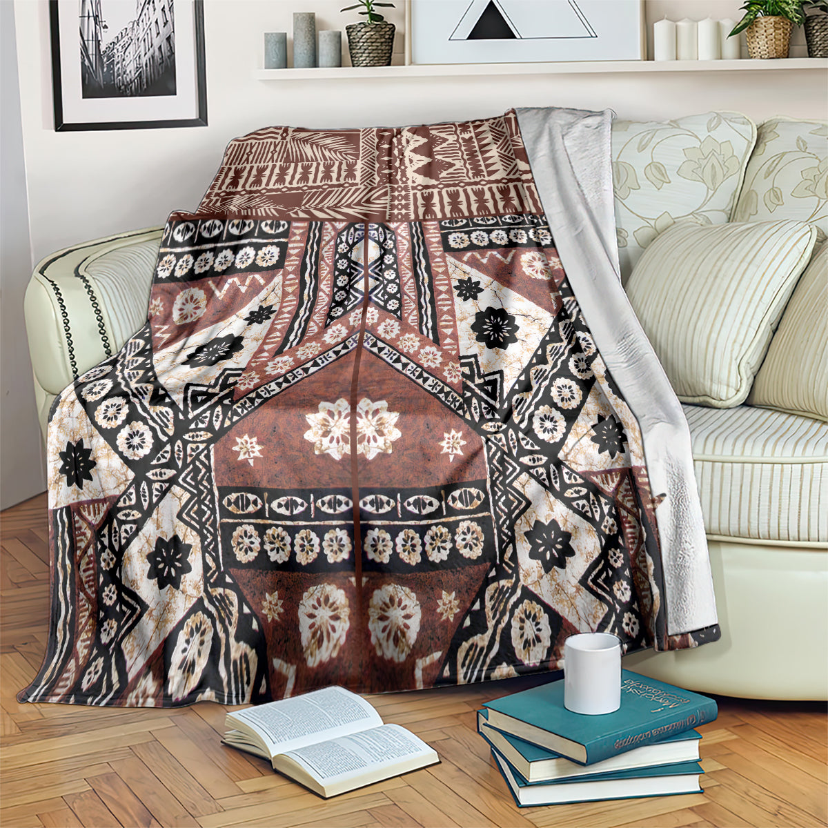 Bula Fiji Blanket Unique Masi Tapa Pattern LT14 Brown - Polynesian Pride